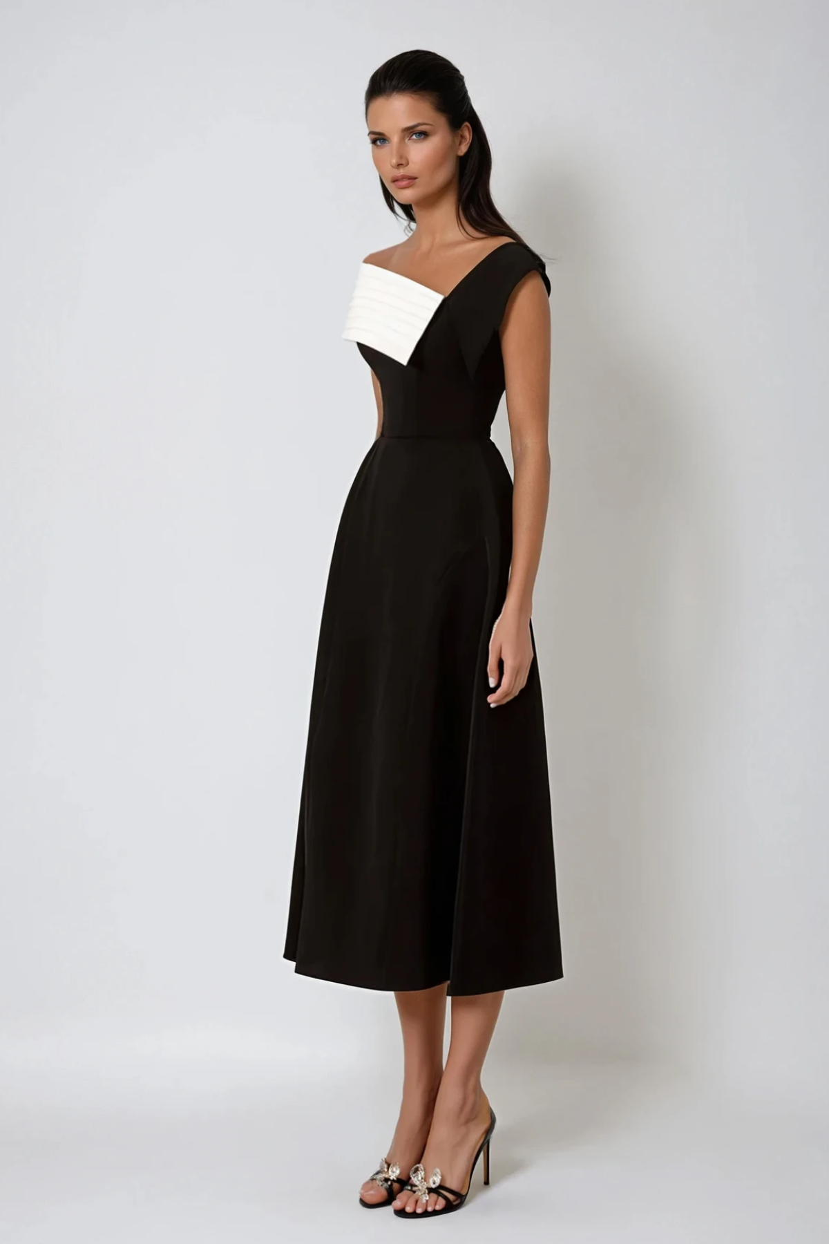 Asymmetric Lapel Midi Dress 3