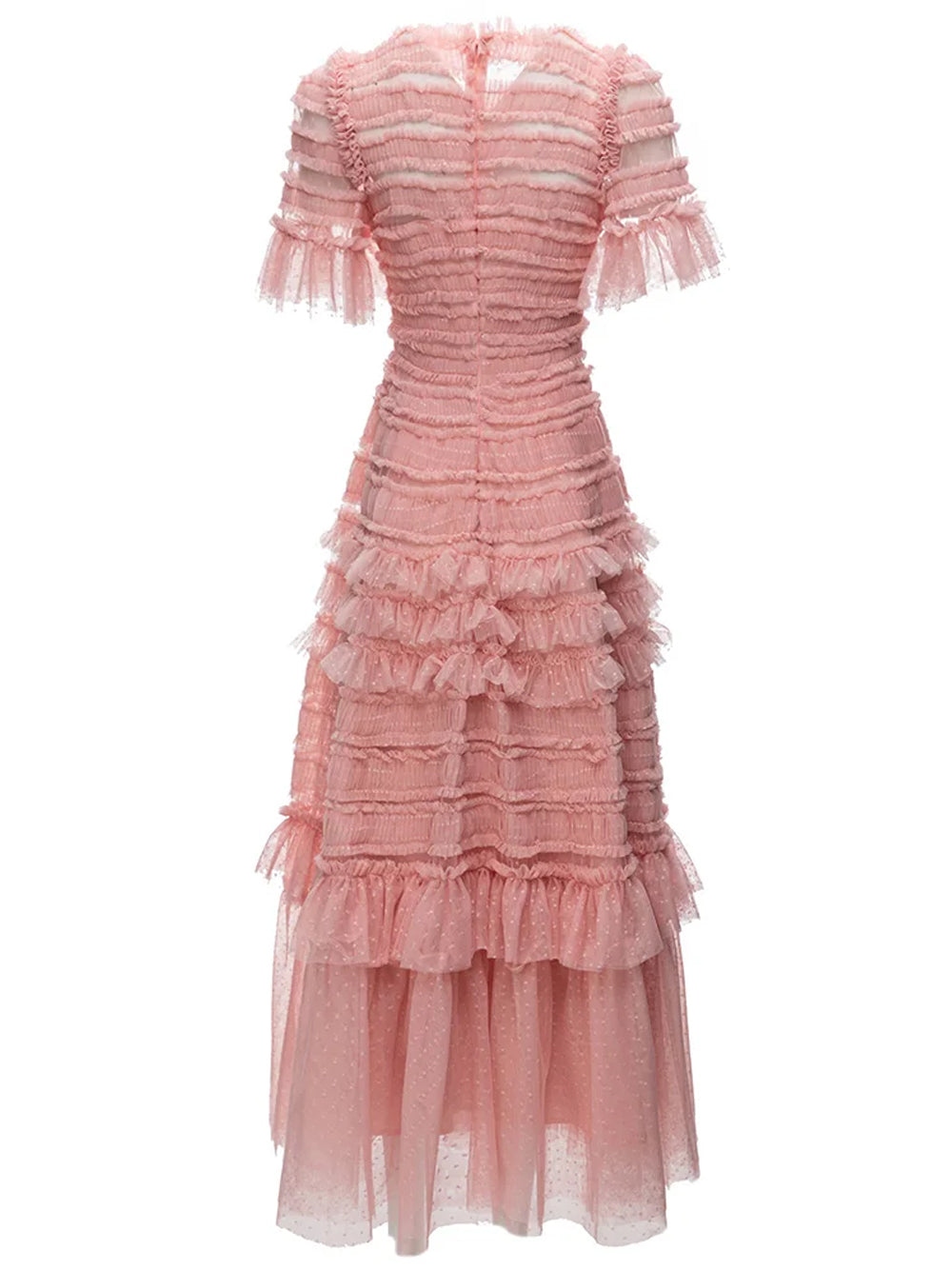 Round Neck Point D Esprit Cascading Ruffle Flared Sleeve Midi Dress 2