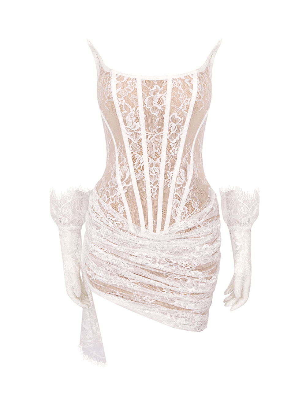 One Shoulder Lace Ruffle Bodycon Mini Dress
