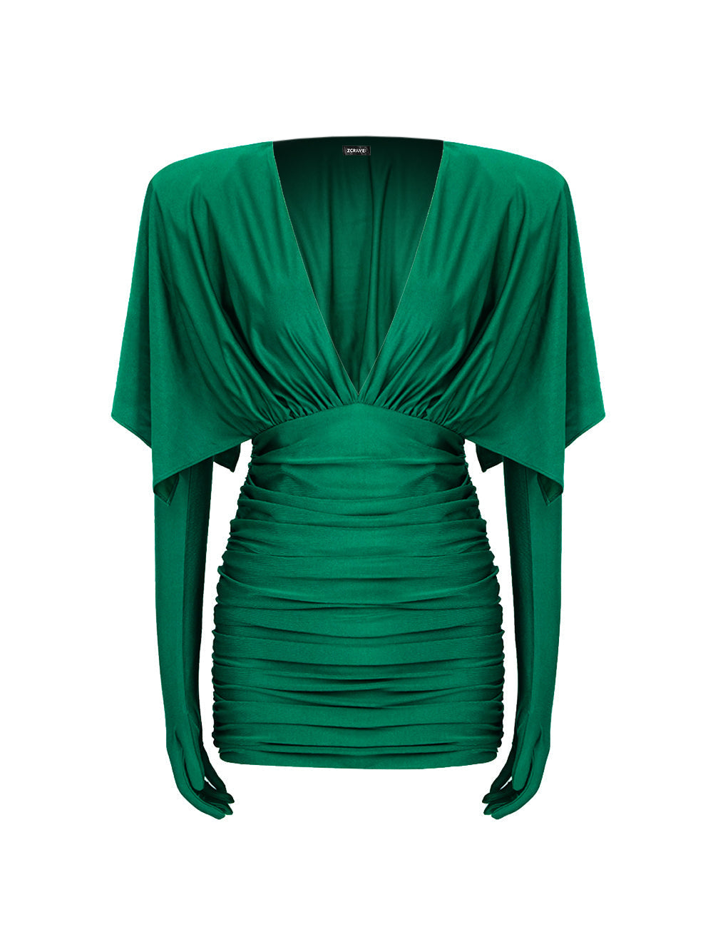 Plunging V Neck Ruched Cape Sleeve Glove Opera Mini Dress 3