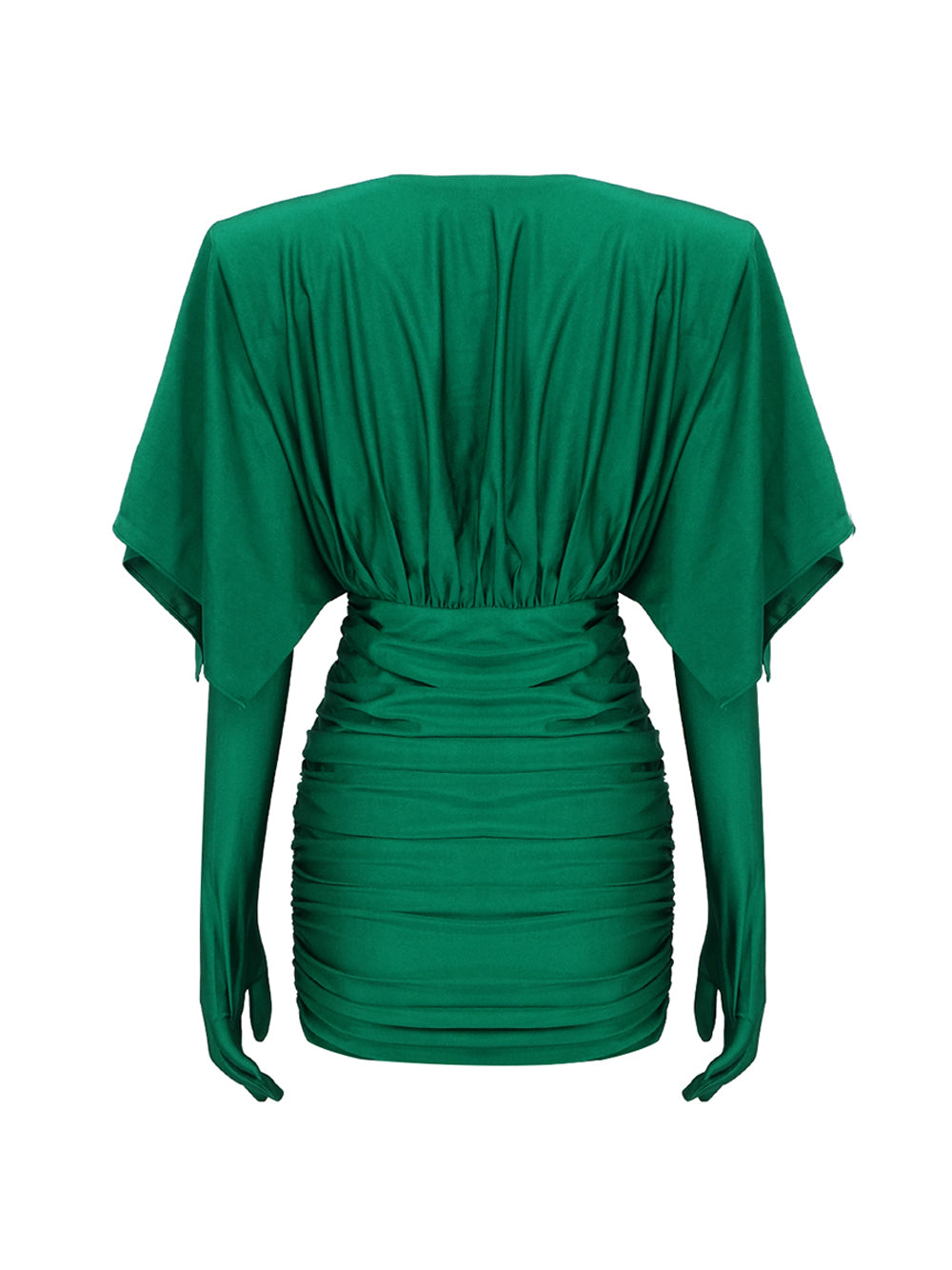 Plunging V Neck Ruched Cape Sleeve Glove Opera Mini Dress 4