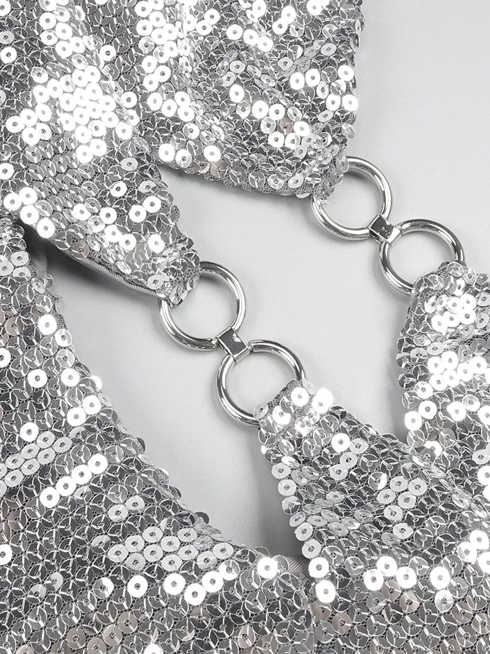 Sweetheart Spaghetti Strap Sequin Diamond Cutout Ring Detail Mini Dress 4