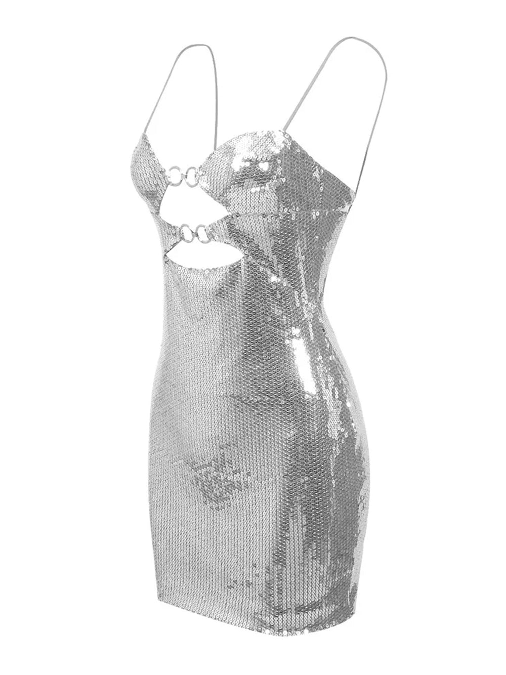 Sweetheart Spaghetti Strap Sequin Diamond Cutout Ring Detail Mini Dress 3