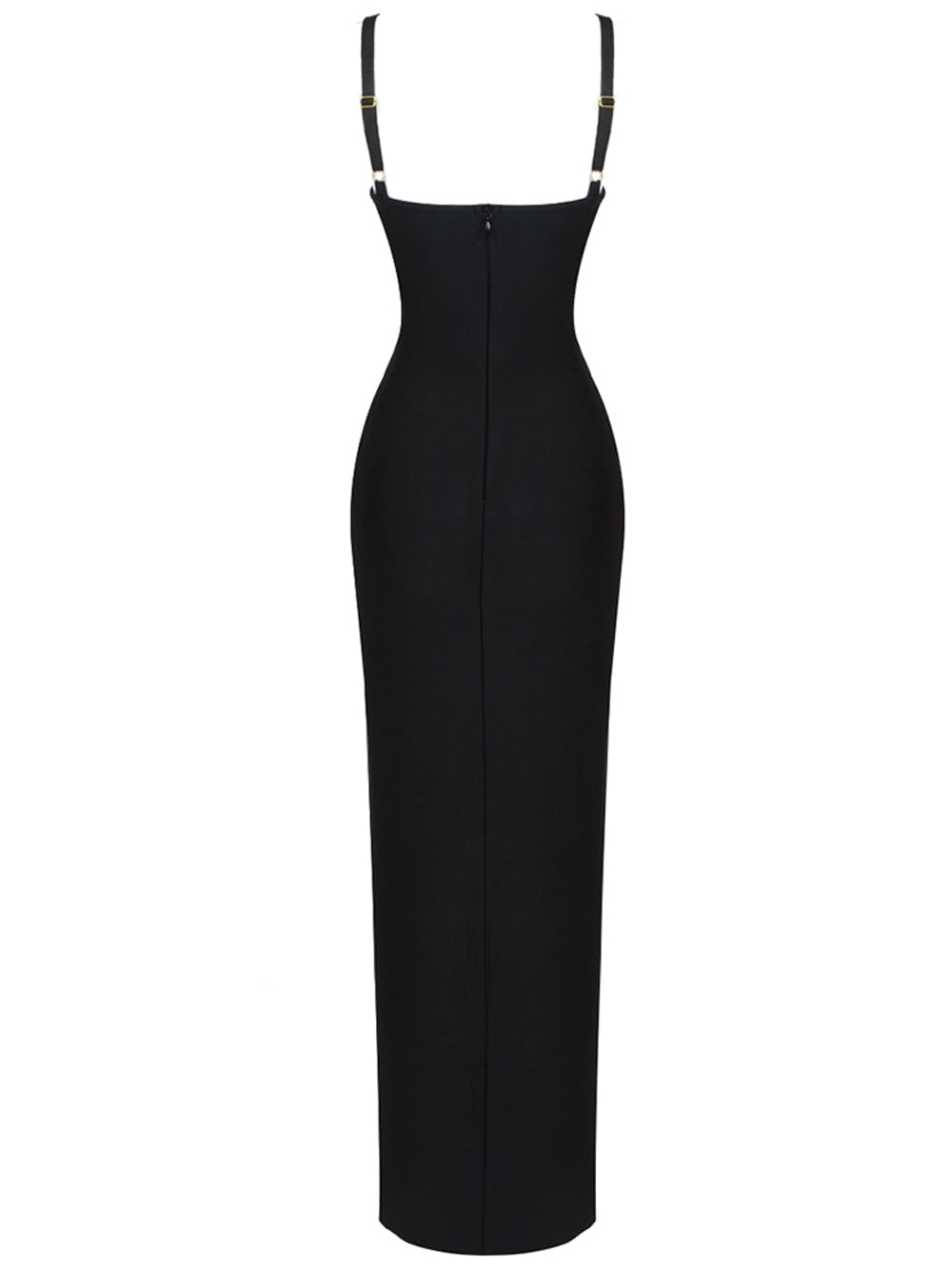 Spaghetti Strap Mesh Panel Cutout High Slit Bodycon Maxi Gown 2