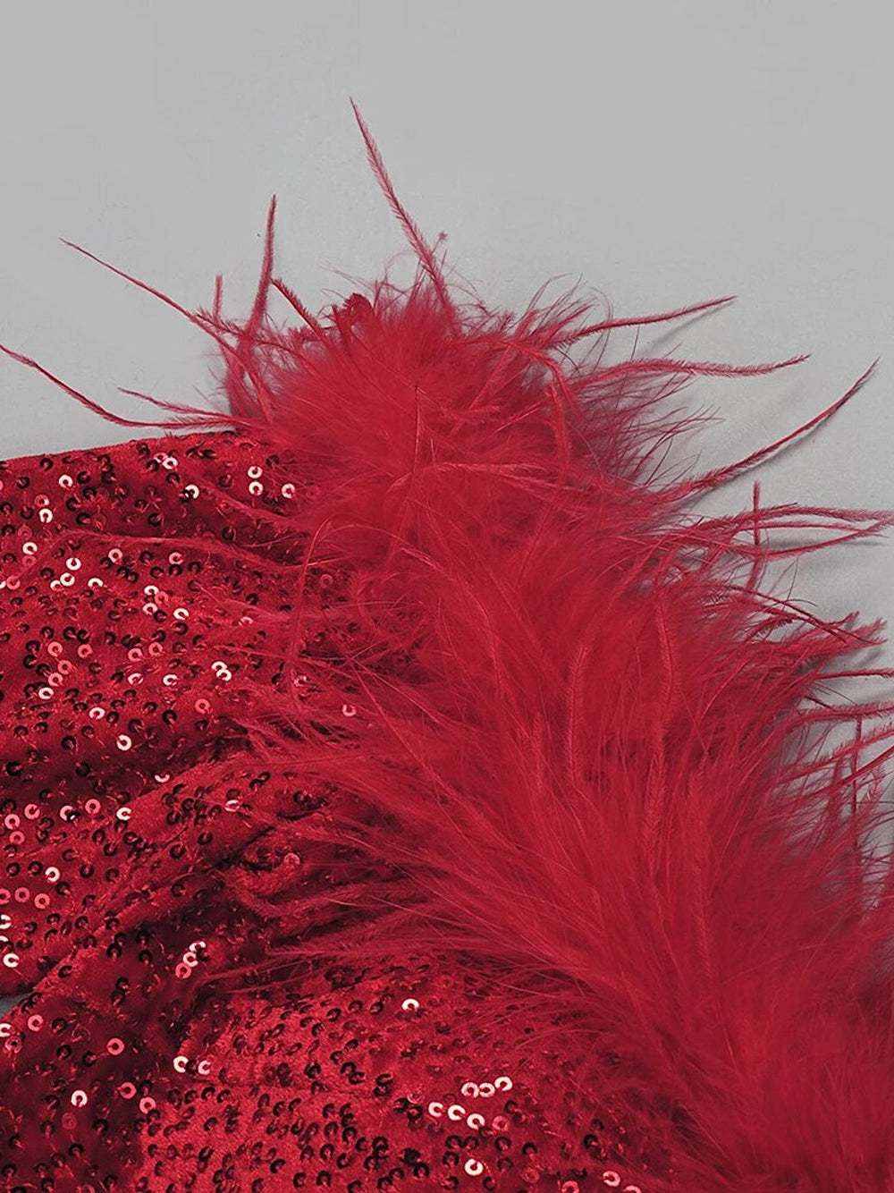 Off Shoulder Feather Trim Long Sleeve Sequin Bodycon Mini Dress 7