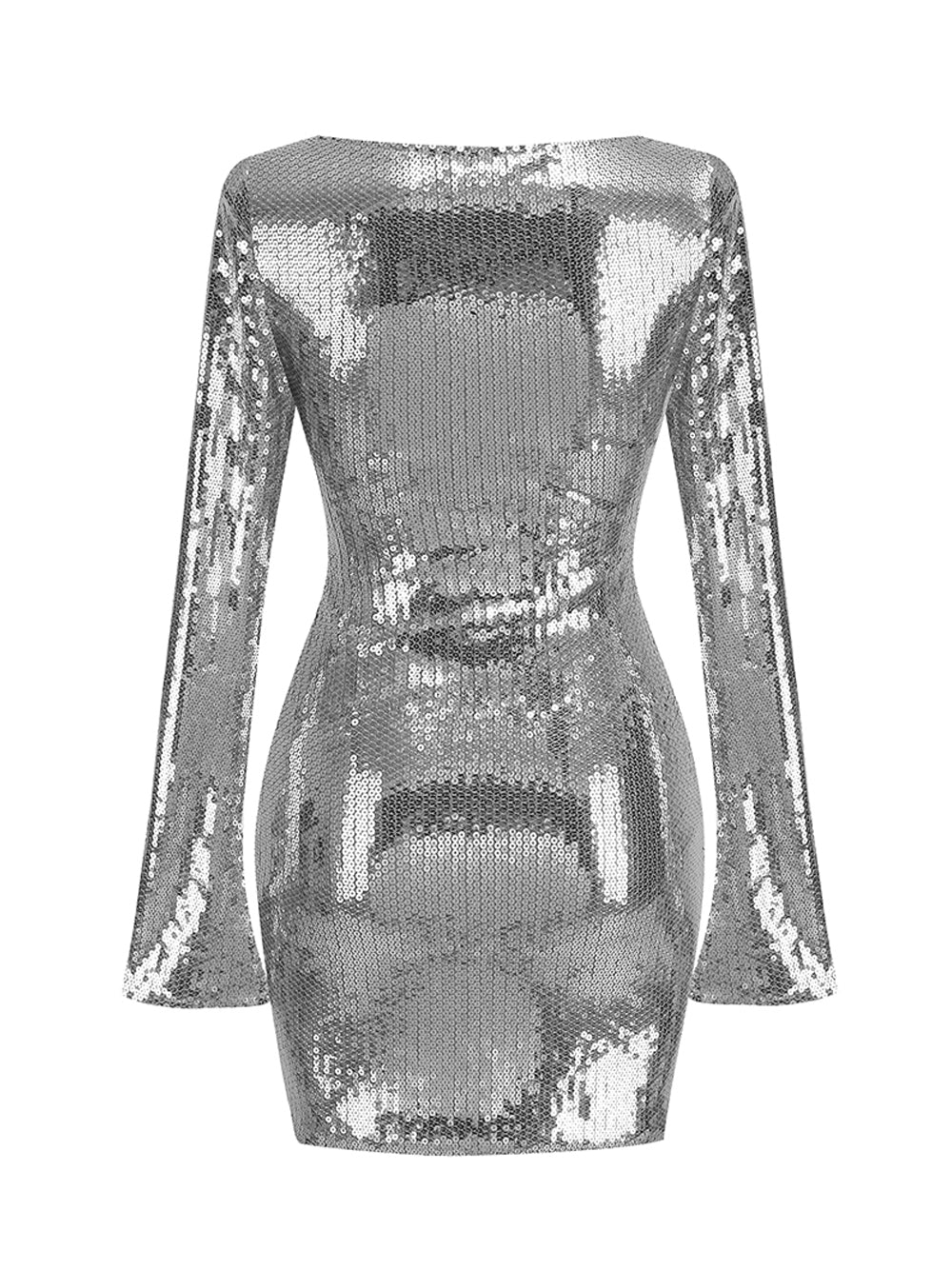 Deep V Neck Bell Sleeve Sequin Tie Front Mini Dress 2