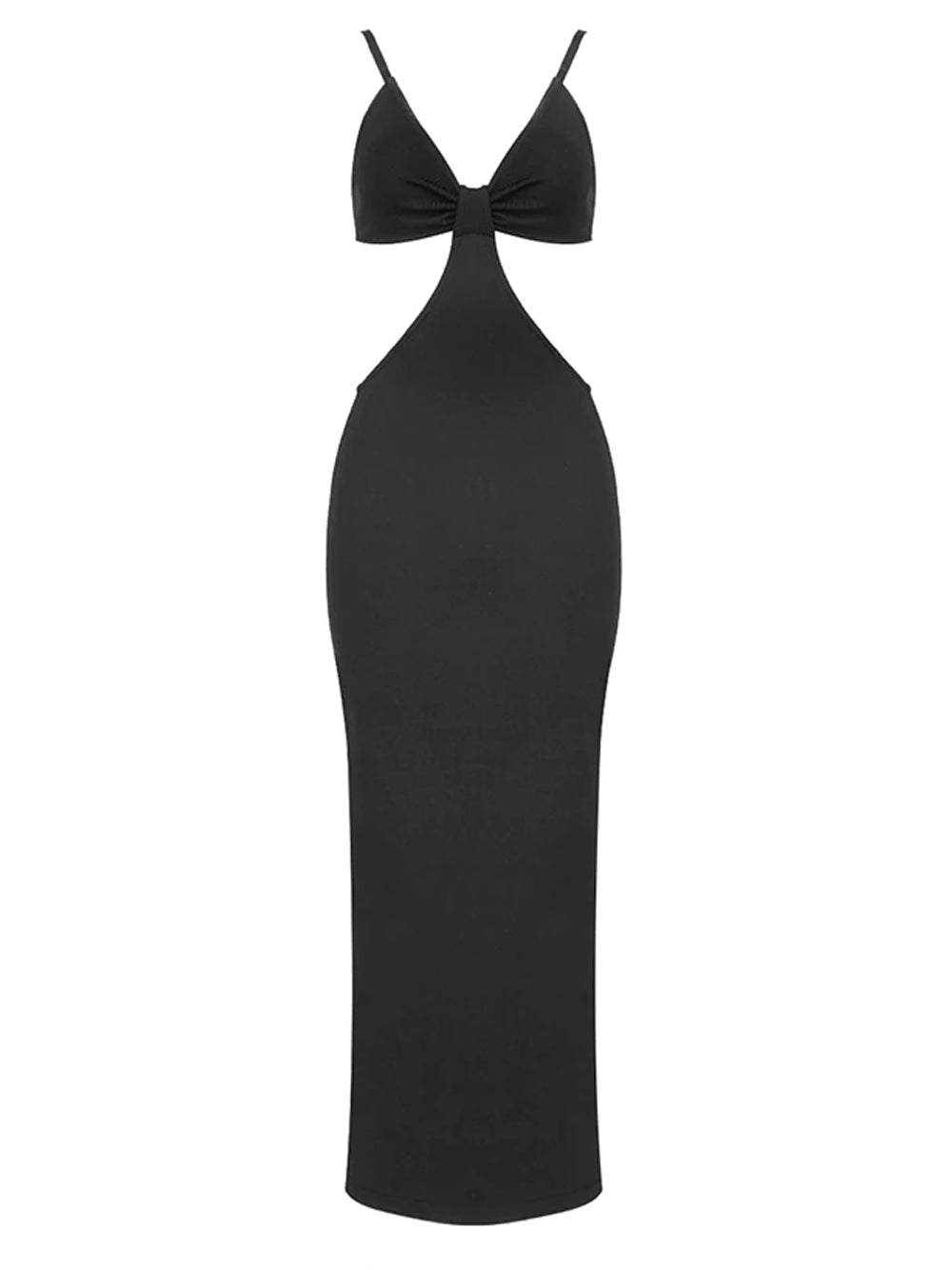 Sweetheart Knotted Bodice Side Waist Cutout Rib Knit Column Maxi Dress