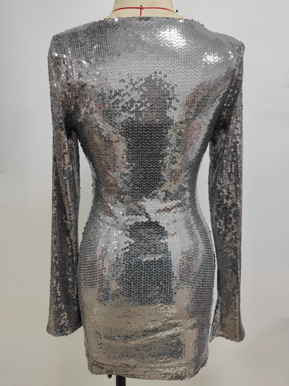 Deep V Neck Bell Sleeve Sequin Tie Front Mini Dress 10