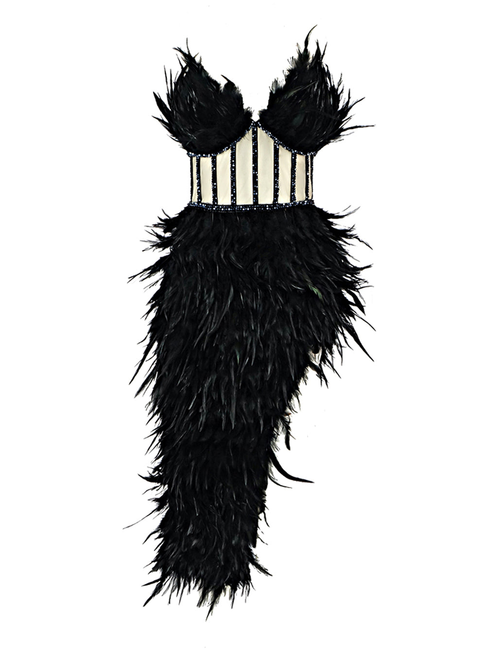 Strapless Feather Trim Fringe Mini Dress