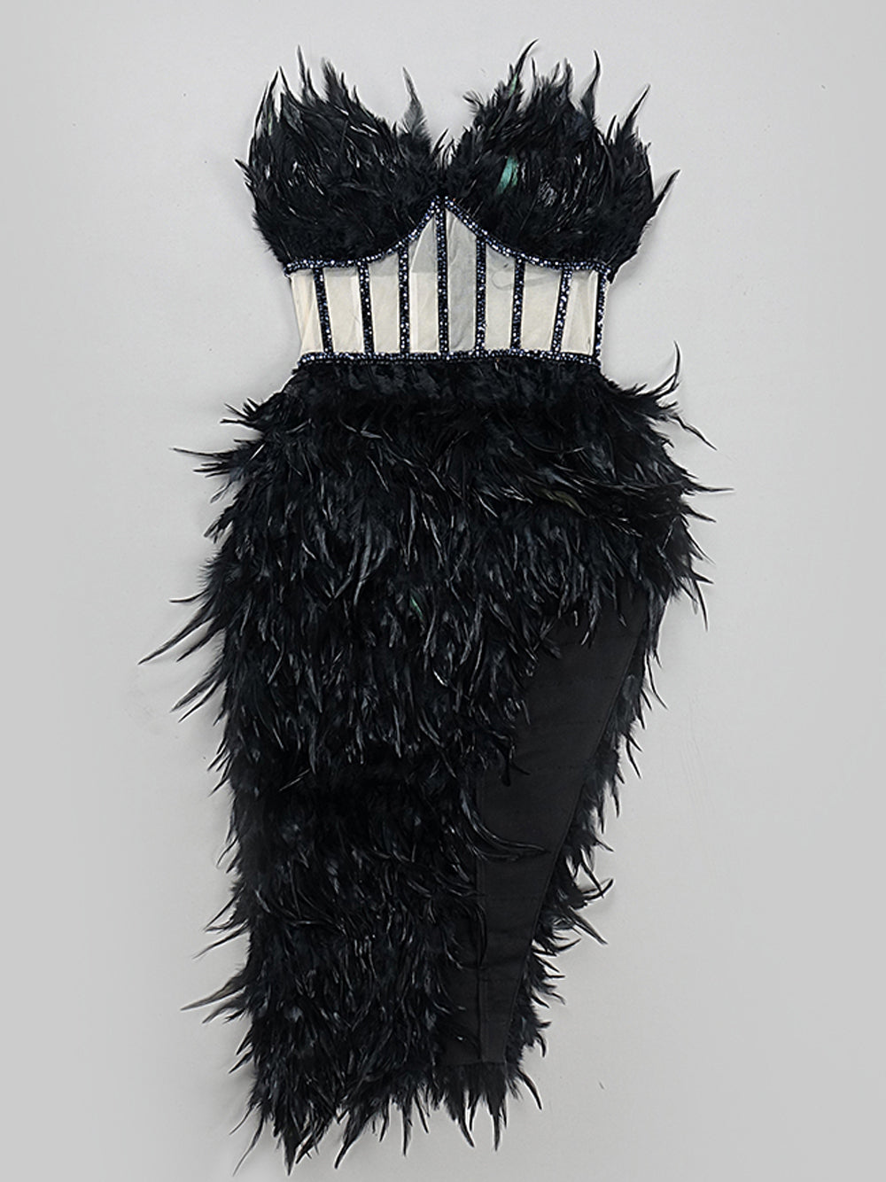 Strapless Feather Trim Fringe Mini Dress 5