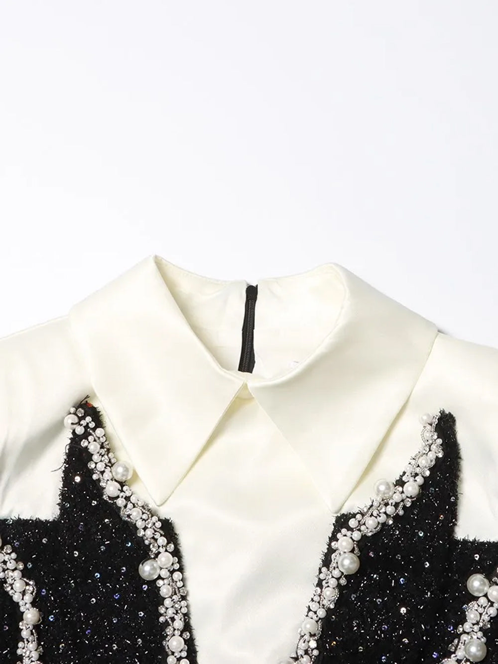 Pearl Trim Contrast Collar Sequin Tweed Blazer Mini Dress 12