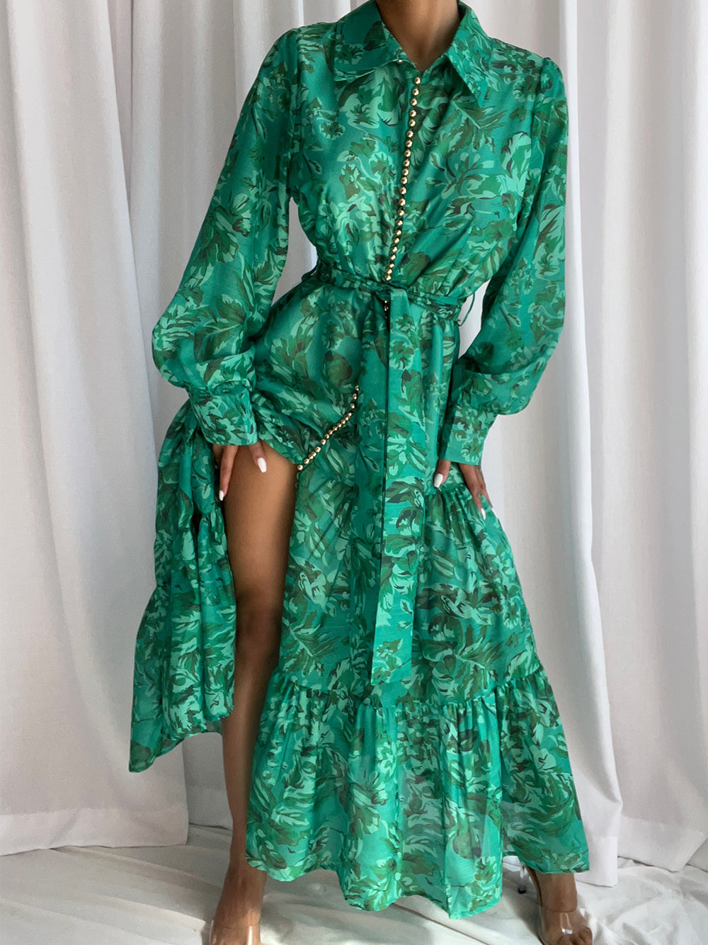 Halter Neck Cutout Waist Draped Satin Maxi Dress 3