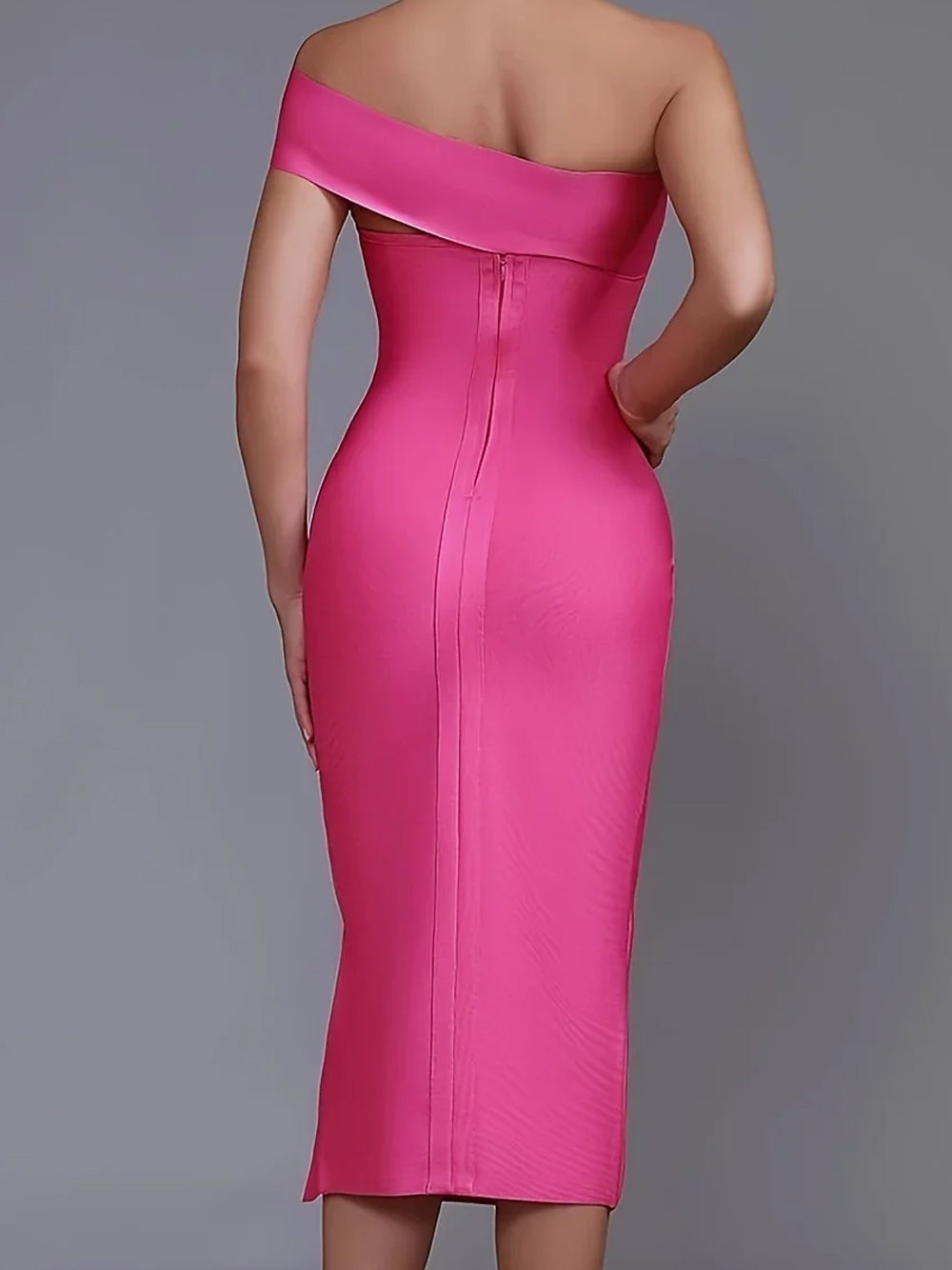 One Shoulder Chest Cutout High Side Slit Bodycon Midi Dress 2