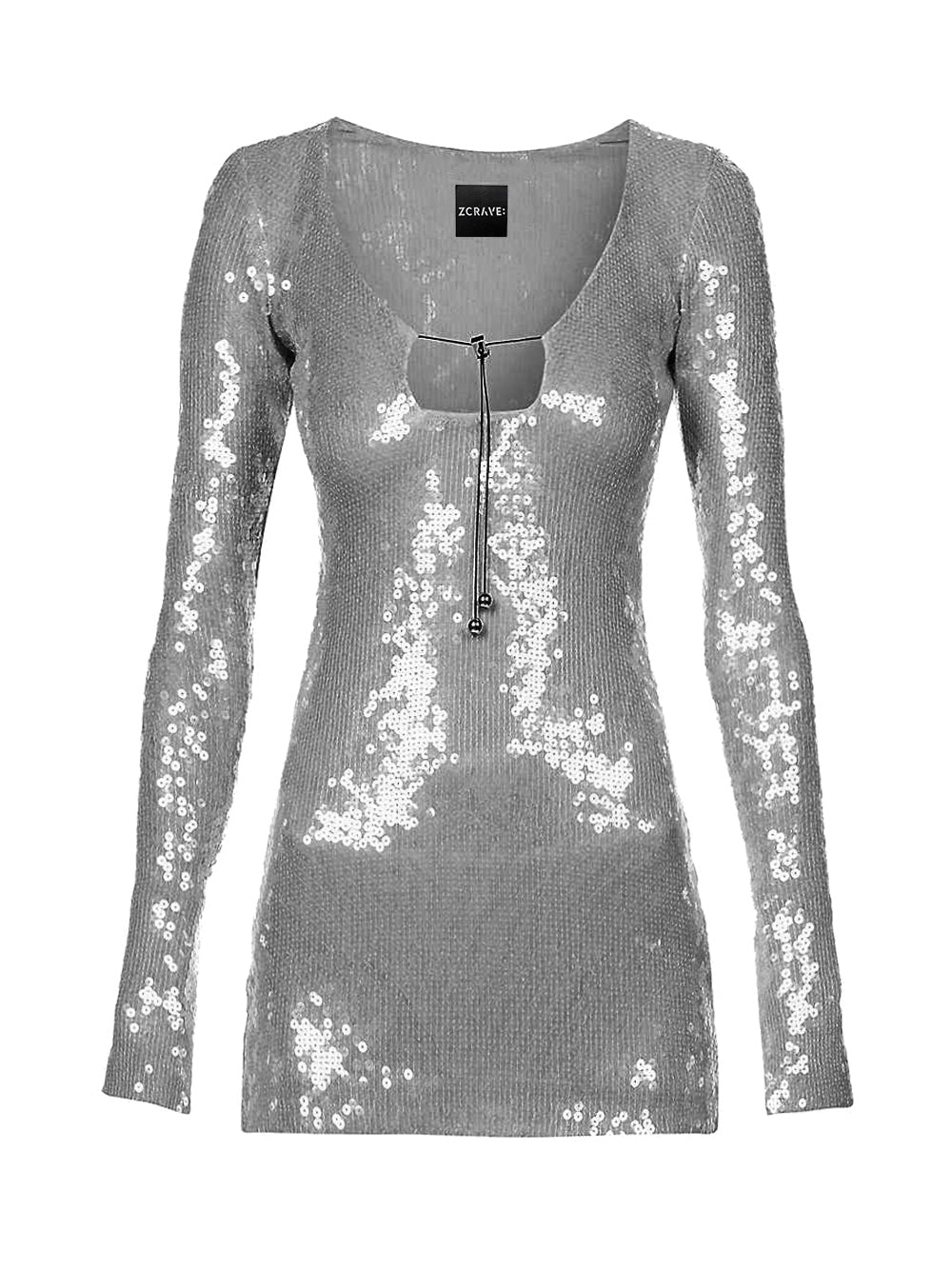 Deep V Neck Bell Sleeve Sequin Tie Front Mini Dress 6