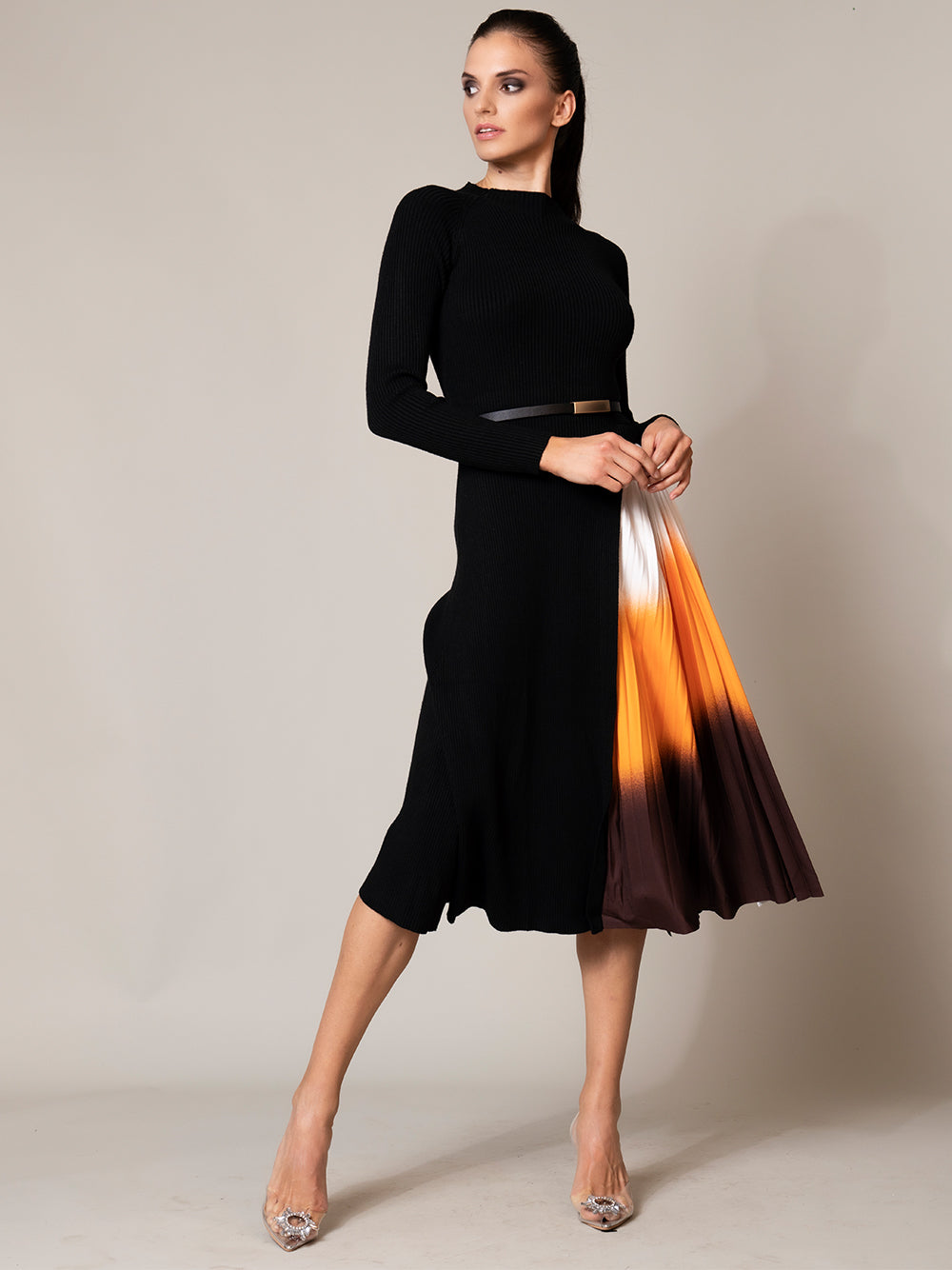 Off Shoulder Ruched Waist Tiered Midi Dress