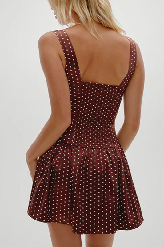 Lace Trim Scoop Neck Polka Dot Drop Waist Corset Mini Dress 3