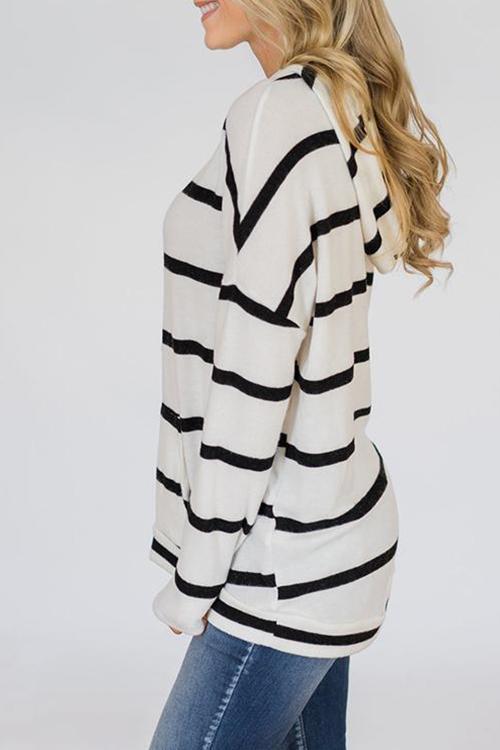 Casual Hooded Collar Striped T-shirt