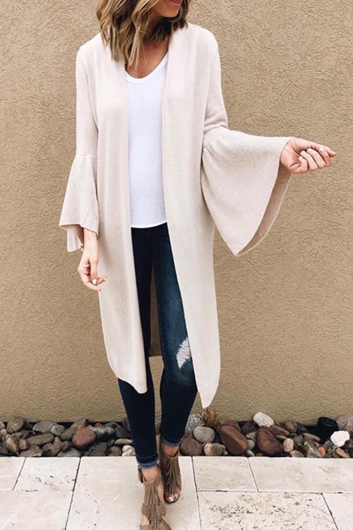Solid Color Horn Long Sleeve Cardigan