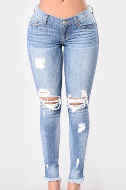 Shredded High Waist Jeans