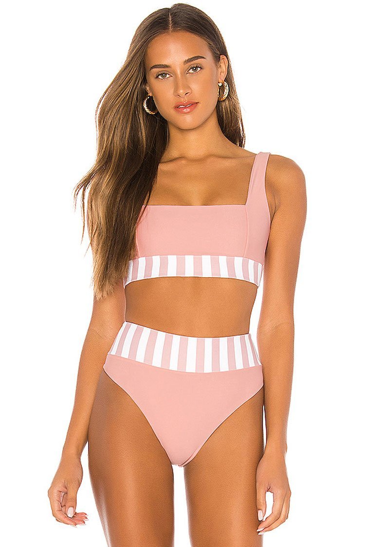 Active Striped High Waist Tank Bikini Swimsuit - Two Piece Set