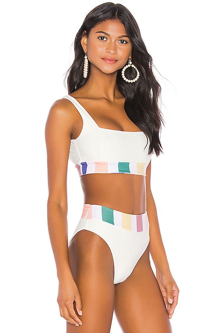 Active Striped High Waist Tank Bikini Swimsuit - Two Piece Set