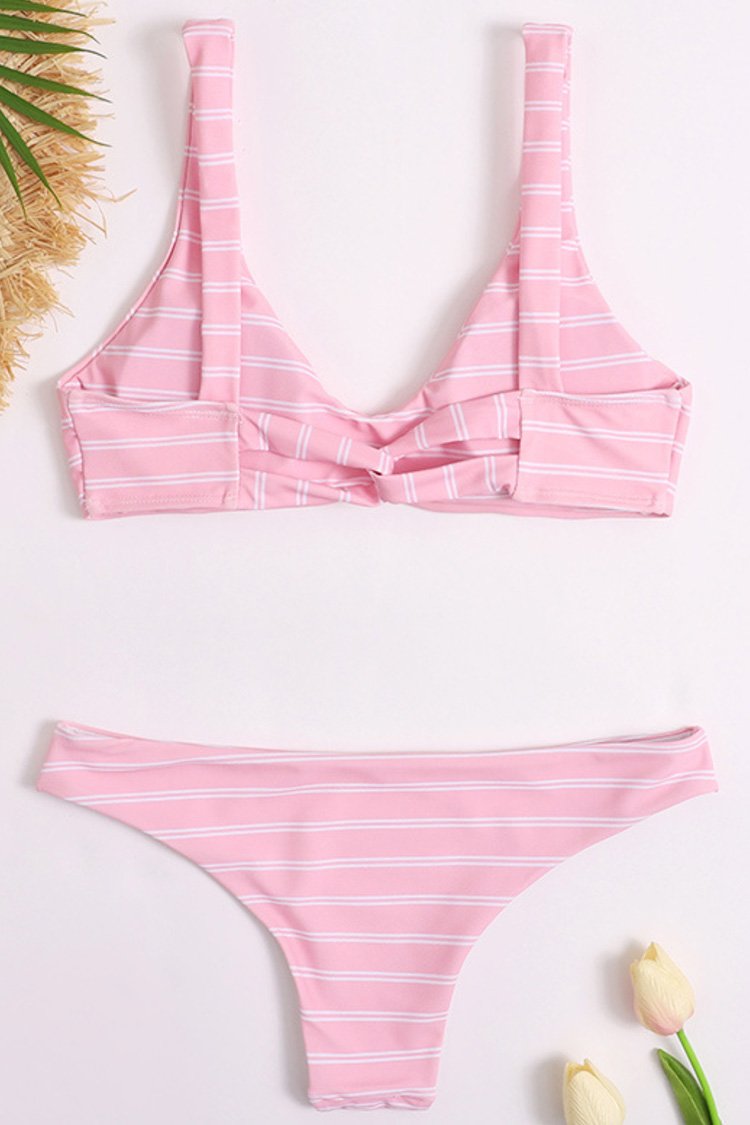 Active Striped Ruched Bralette Bikini Swimsuit - Two Piece Set