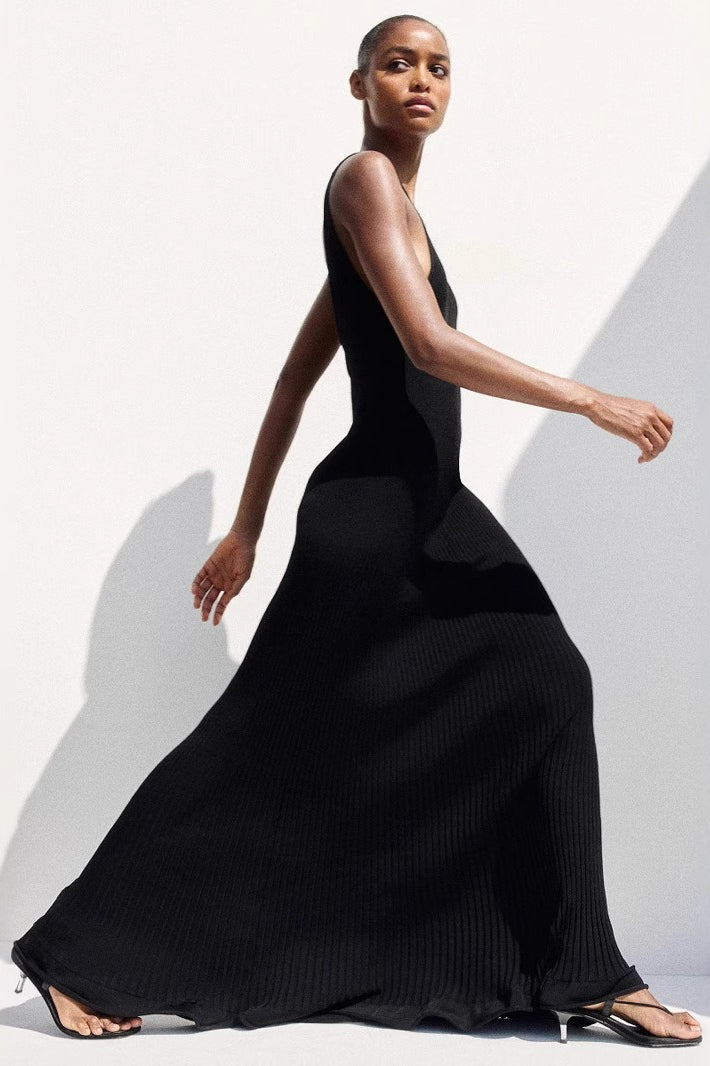 Ribbed Knit Racerback Halter Neck Mermaid Maxi Dress 2