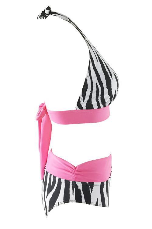 Black White Zebra Printed Halter High Waisted Sexy Bikini Swimsuit
