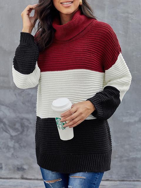 Turtleneck Color Block Pullover Sweater