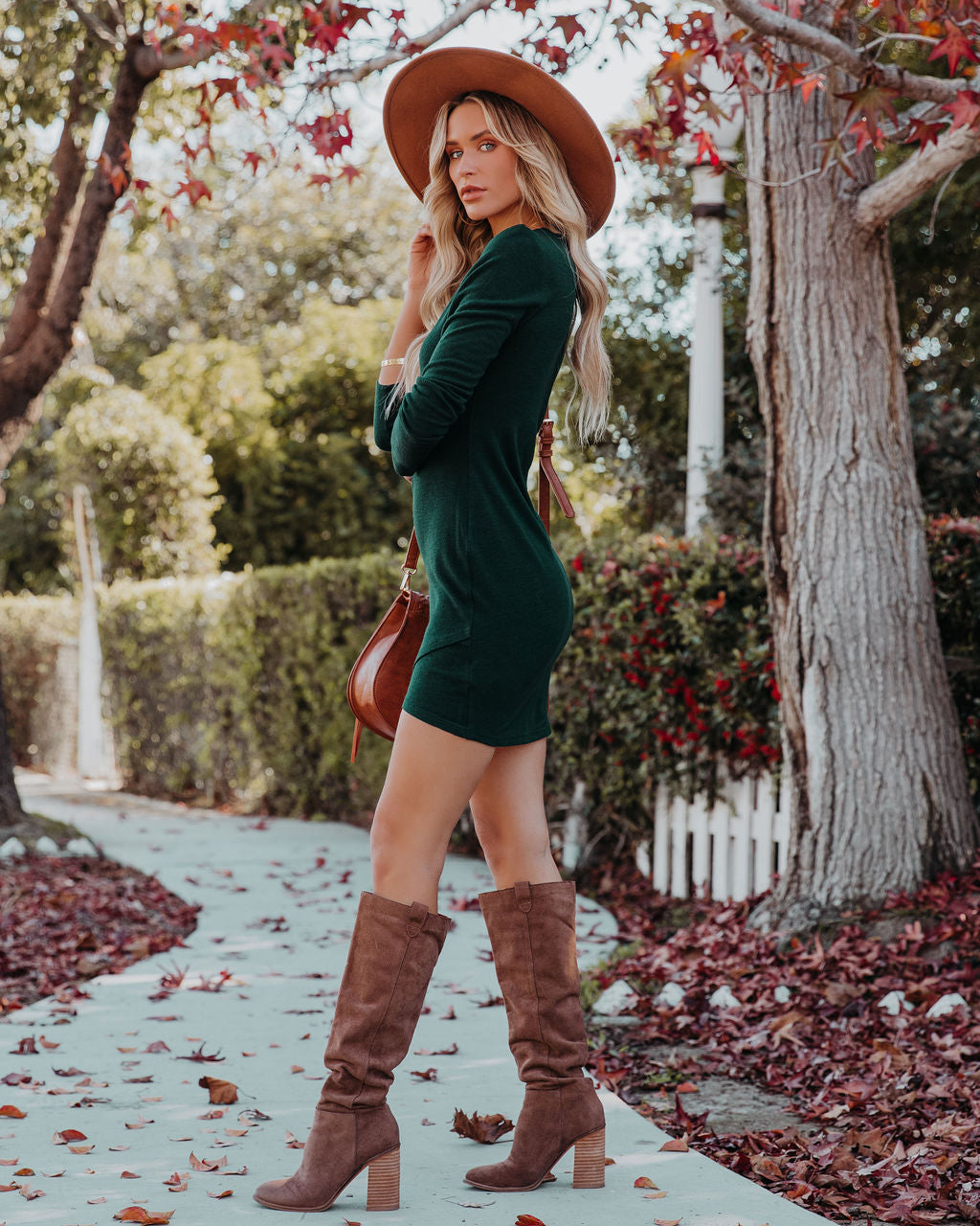 Crew Neck Knit Tulip Hem Wrap Front Long Sleeve Mini Dress 5