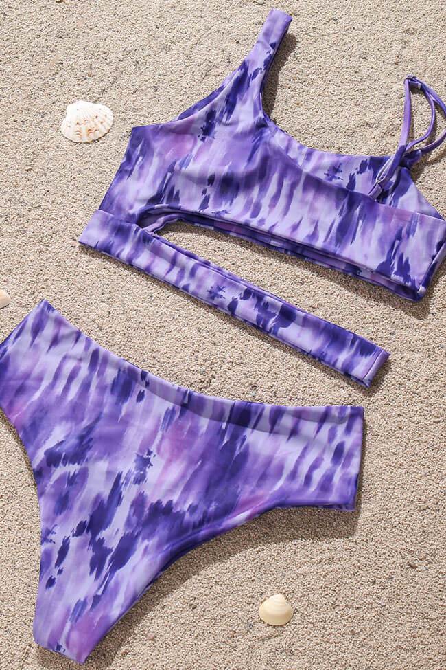 Athletic Tie Dye Cutout Bikini Swimsuit - Two Piece Set