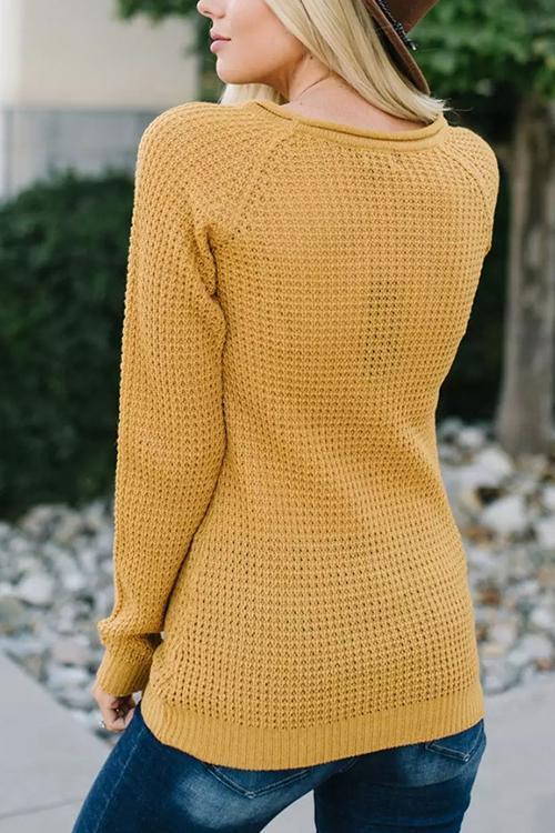 Round Neck Long Sleeve Knit Openwork Pullover