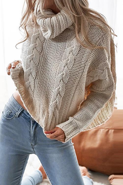 High Collar Solid Color Bat Sweater