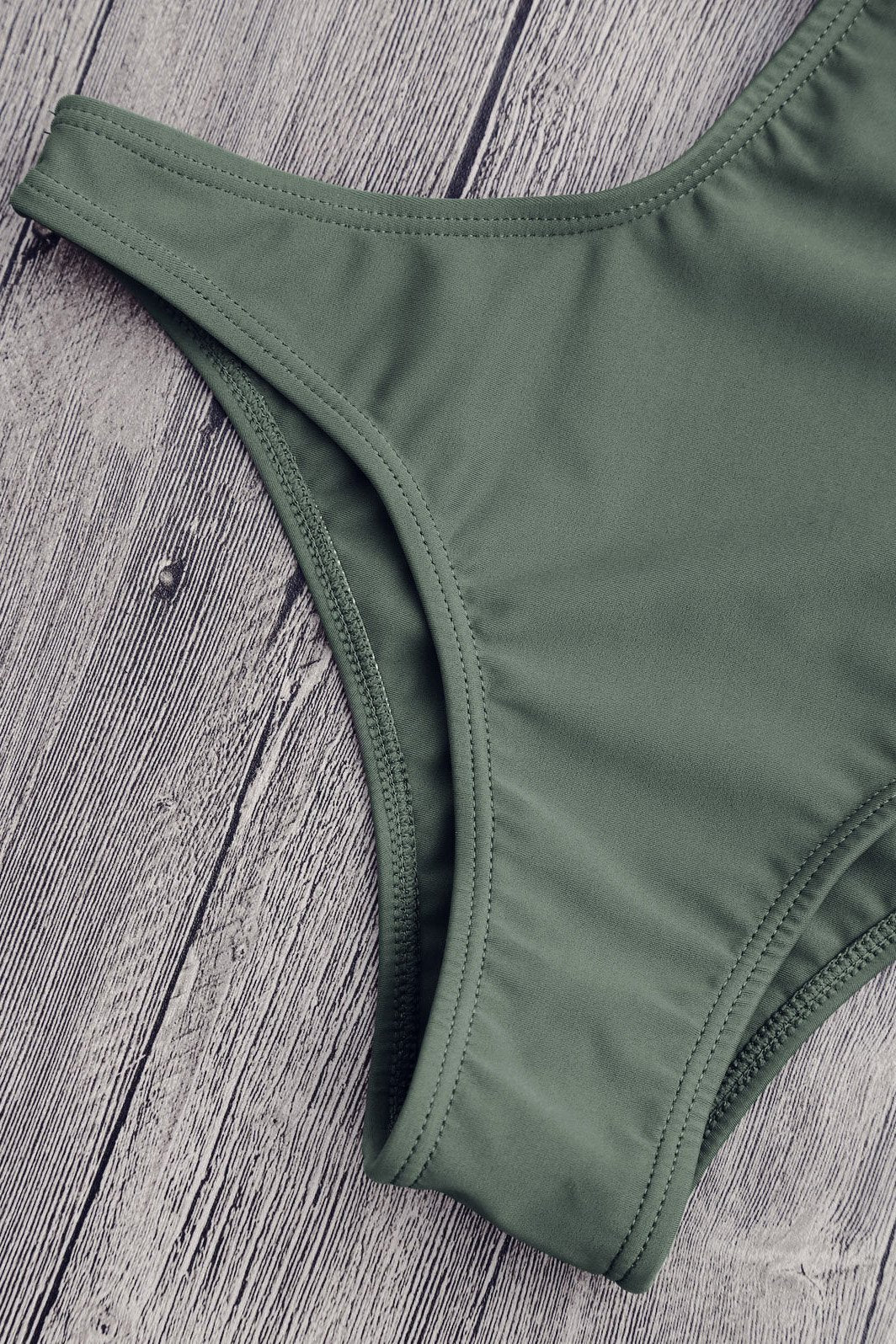 Army Green Cutout Plunging Neck Bandage Cheeky Sexy Monokini Swimwear