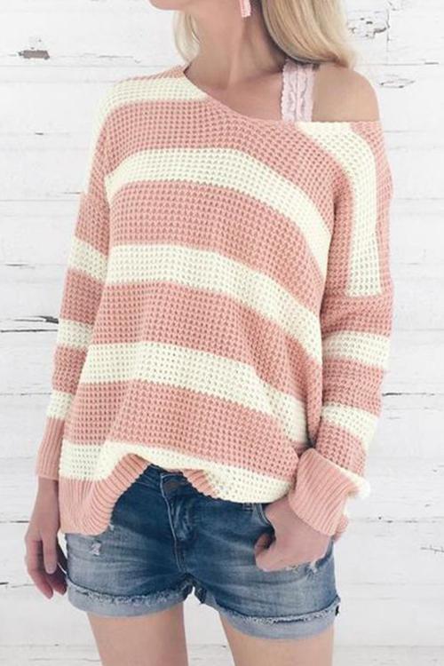 Casual Striped Pink Sweaters