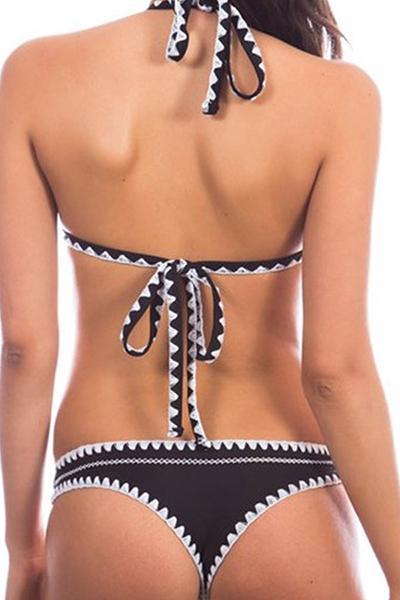 Black Halter Crochet Sexy Triangle Bikini Swimsuit