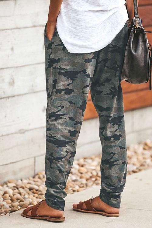 Fashion Elastic Bandage Printed Casual Camouflage Pants