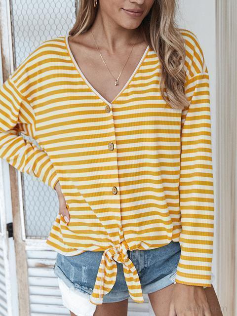 Striped Button Long Sleeve Sweater
