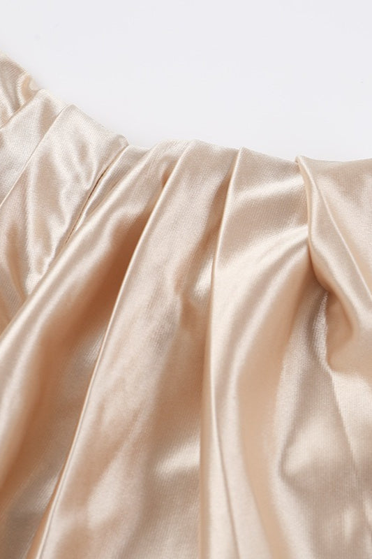 Satin Off-Shoulder Ruched High Slit Mermaid Gown