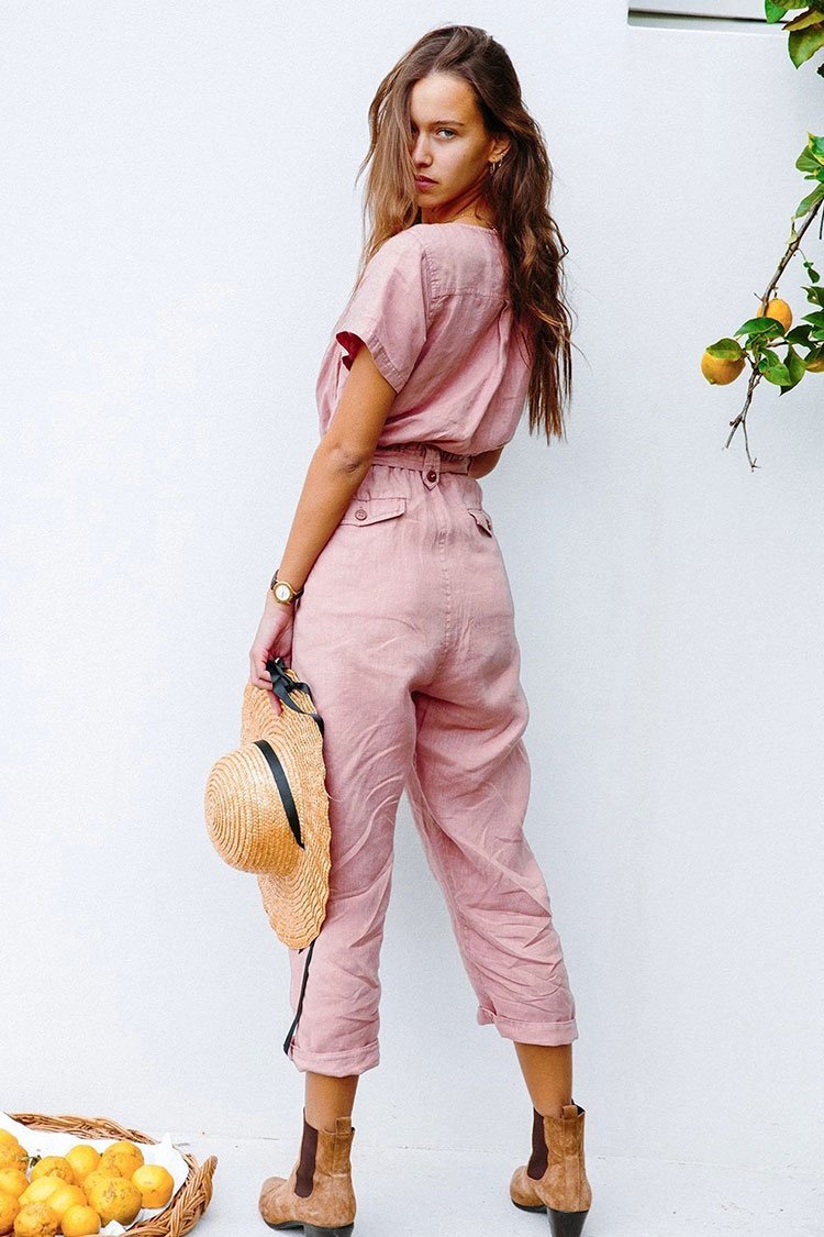 Belted Sleeved Cargo Jumpsuits