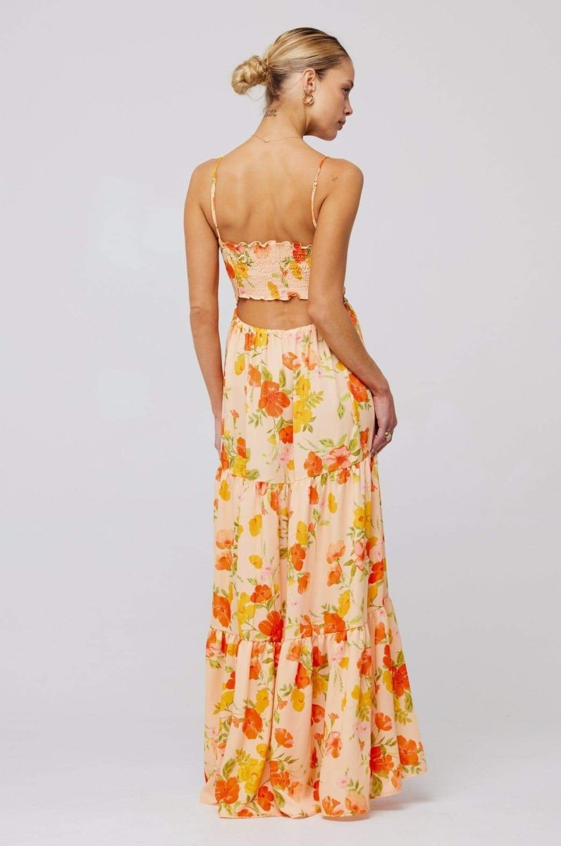 Floral Print Lace Up Keyhole Cut Out Waist Tiered Ruffle Maxi Dress 9