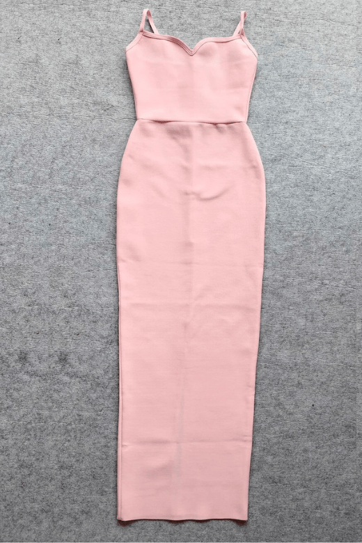 Dusty Pink Spaghetti Strap Sweetheart Bustier Bodycon Maxi Dress 9