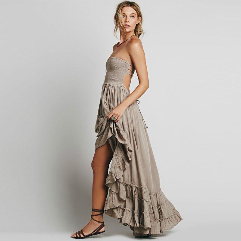 Backless Triple Strap Halter Tiered Maxi Dress 2