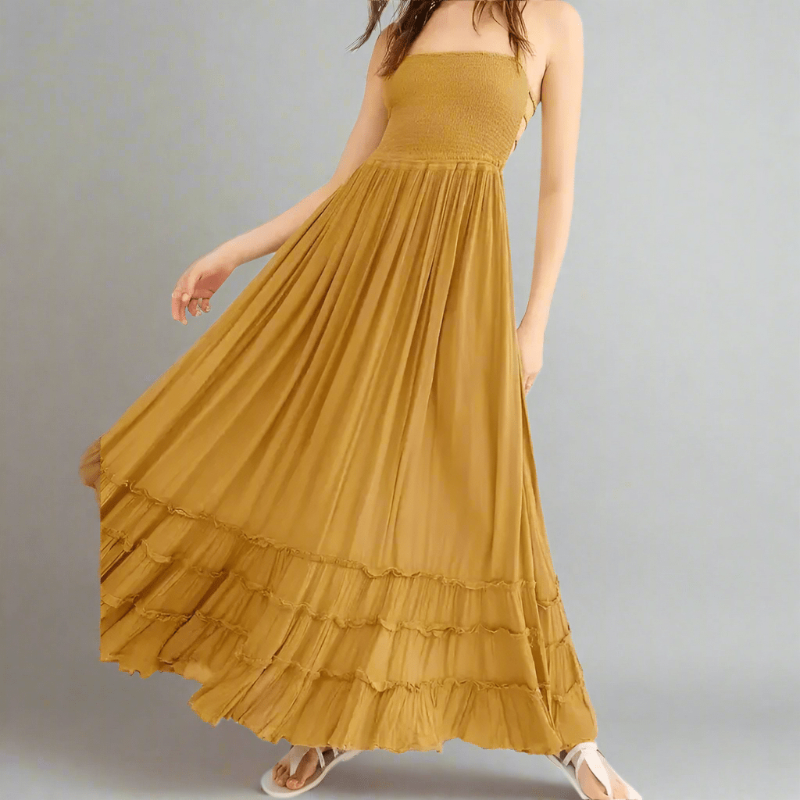 Backless Triple Strap Halter Tiered Maxi Dress 6
