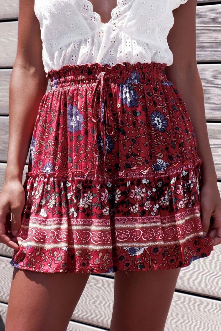 Boho Floral Flared High Waist Beach Mini Skirt