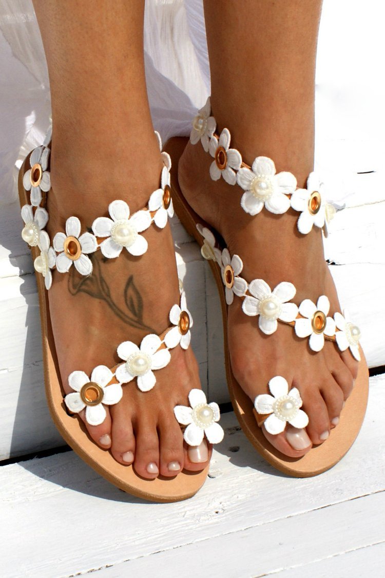 Boho Flower Embellished Flat Sandals