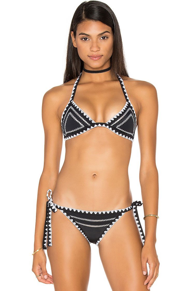 Boho Tie Side Strings Crochet Triangle Halter Bikini Swimsuit - Two Piece Set