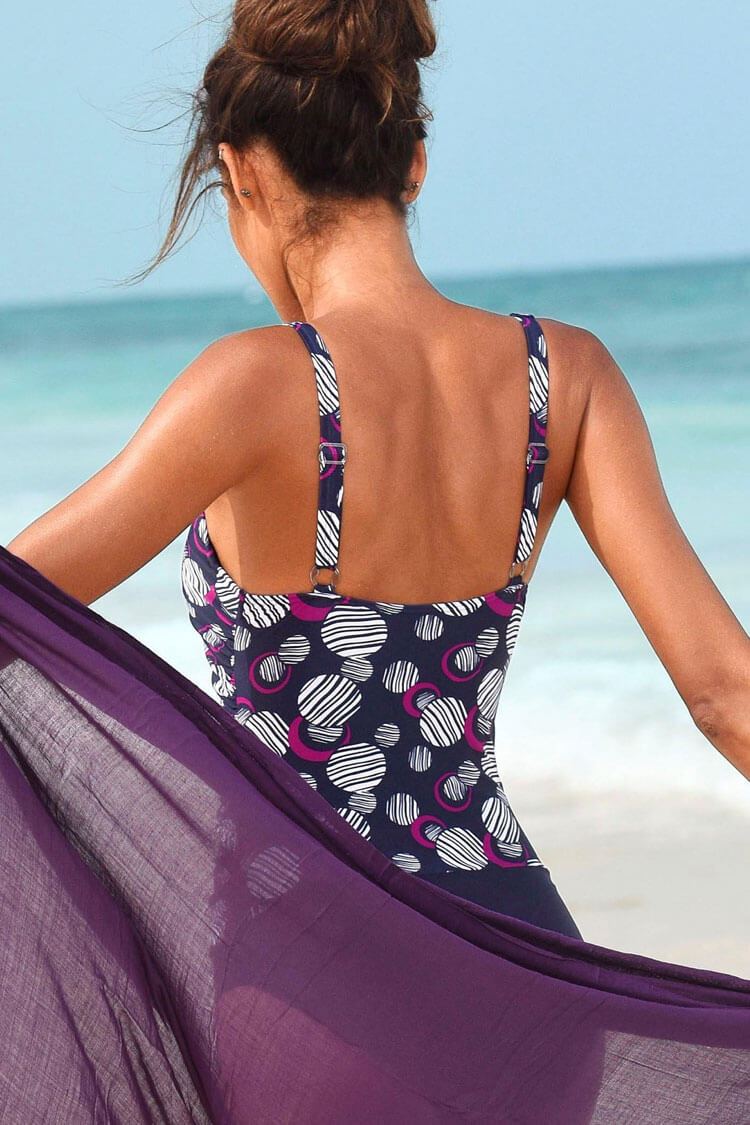 Bubble Printed Ruched V Neck One Piece Swimsuit