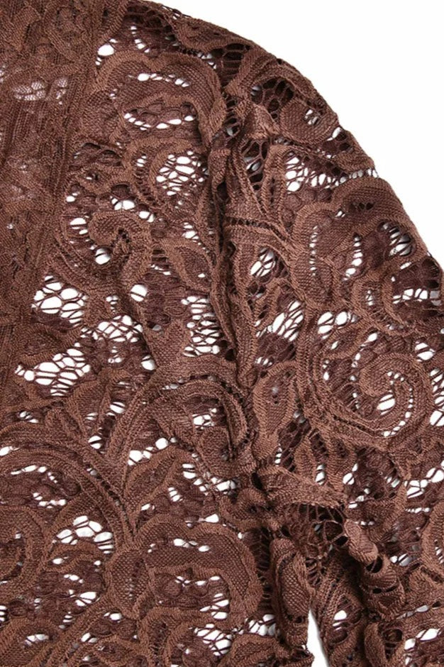 Floral Lace Deep V-Neck Bell Sleeve Asymmetric Ruffle Hem Mini Dress 8