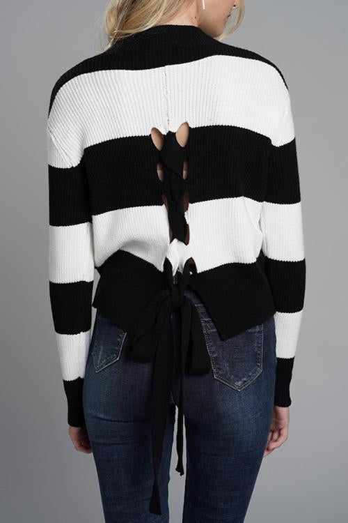 BLAISE Lace-up Back Sweater